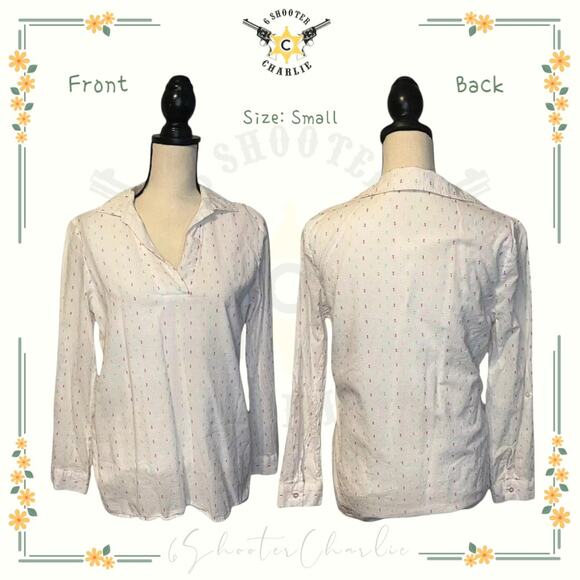 Linda Anderson V Neck Confetti Multicolor Swiss Dot Blouse Size Small White Top - Picture 1 of 8